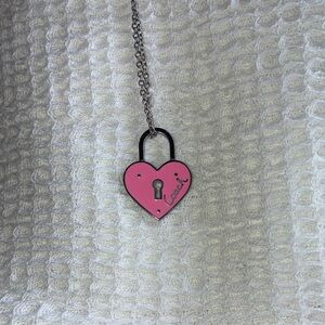 Faux Coach Pink Heart Lock Pendant Necklace